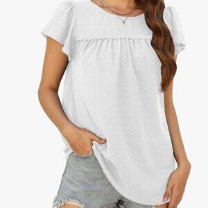 Rubzoof Ruffle Sleeve Flowy Baby Doll Shirt White Women Size Medium